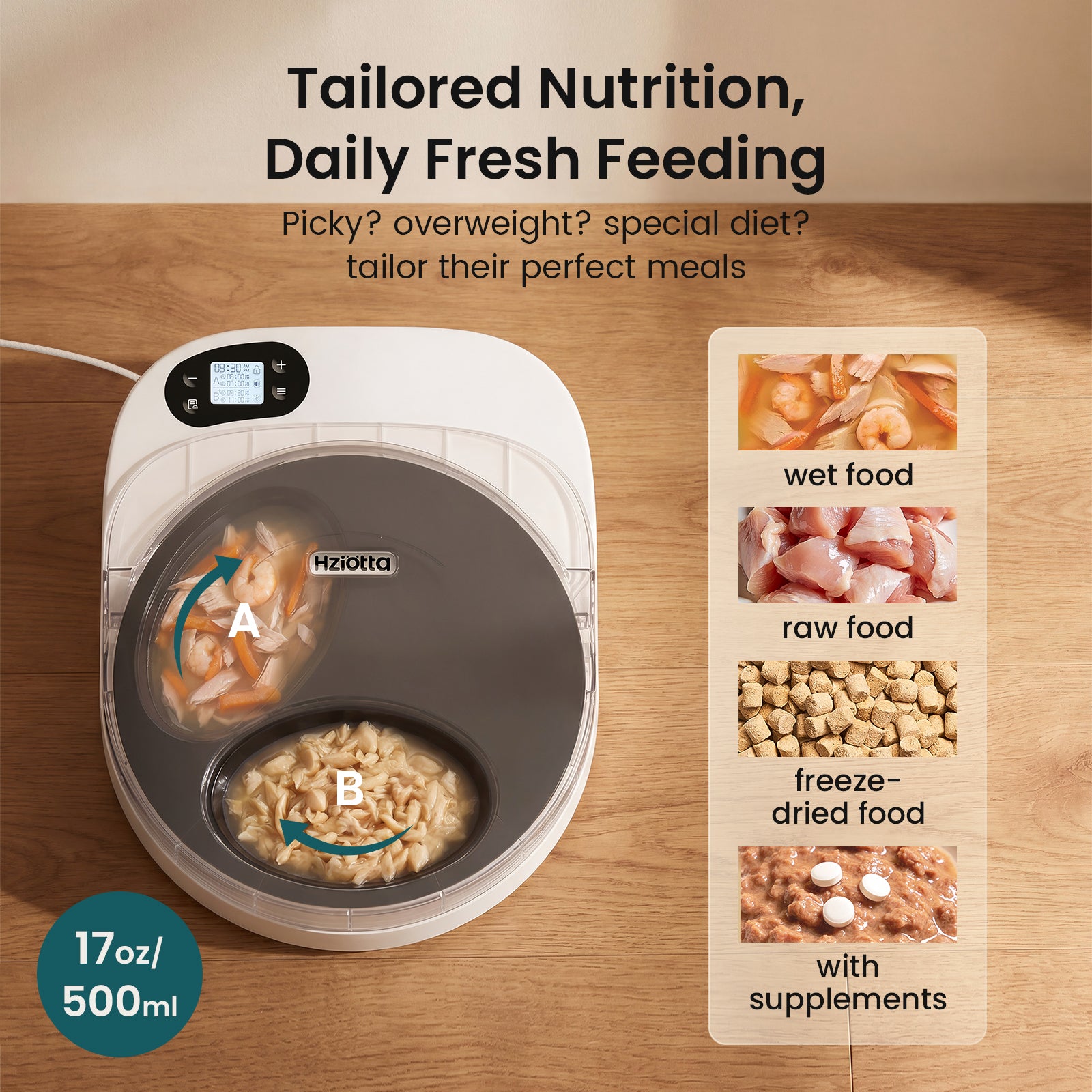 Hziotta Semiconductor Cooling Refrigerated Automatic Cat Feeder Wet Food